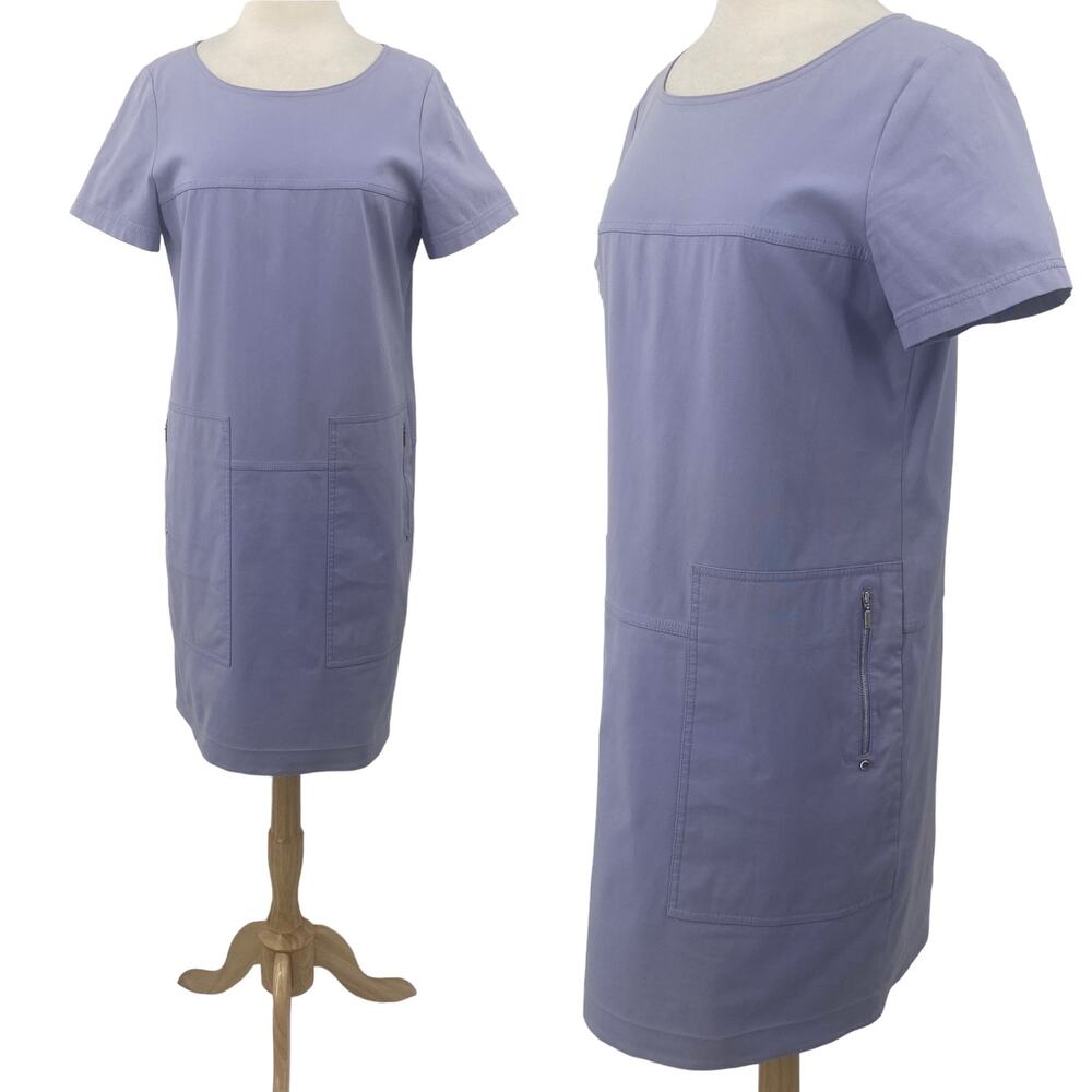 Lafayette 148 Cotton Mini Shift Dress Short Sleeve Zipper Pockets Periwinkle L